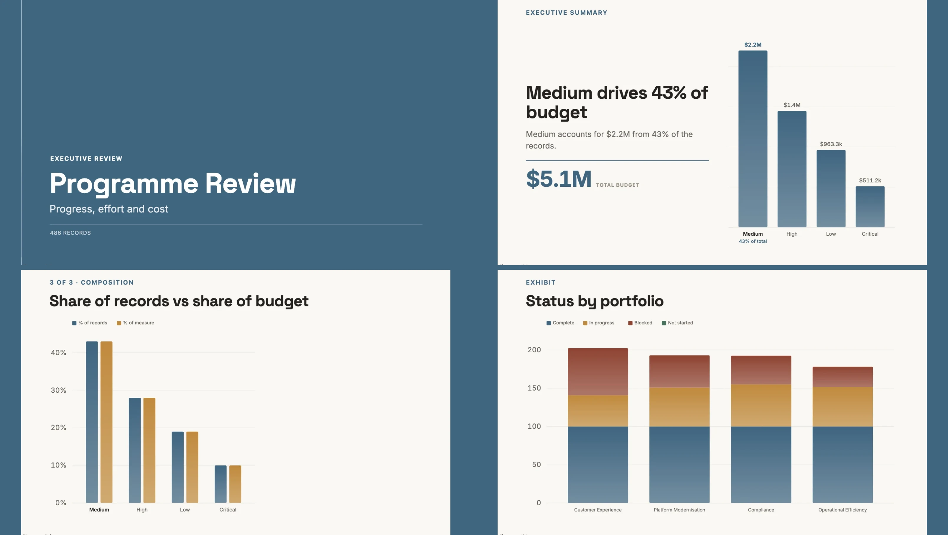 The Programme Review Deck template, running on sample data