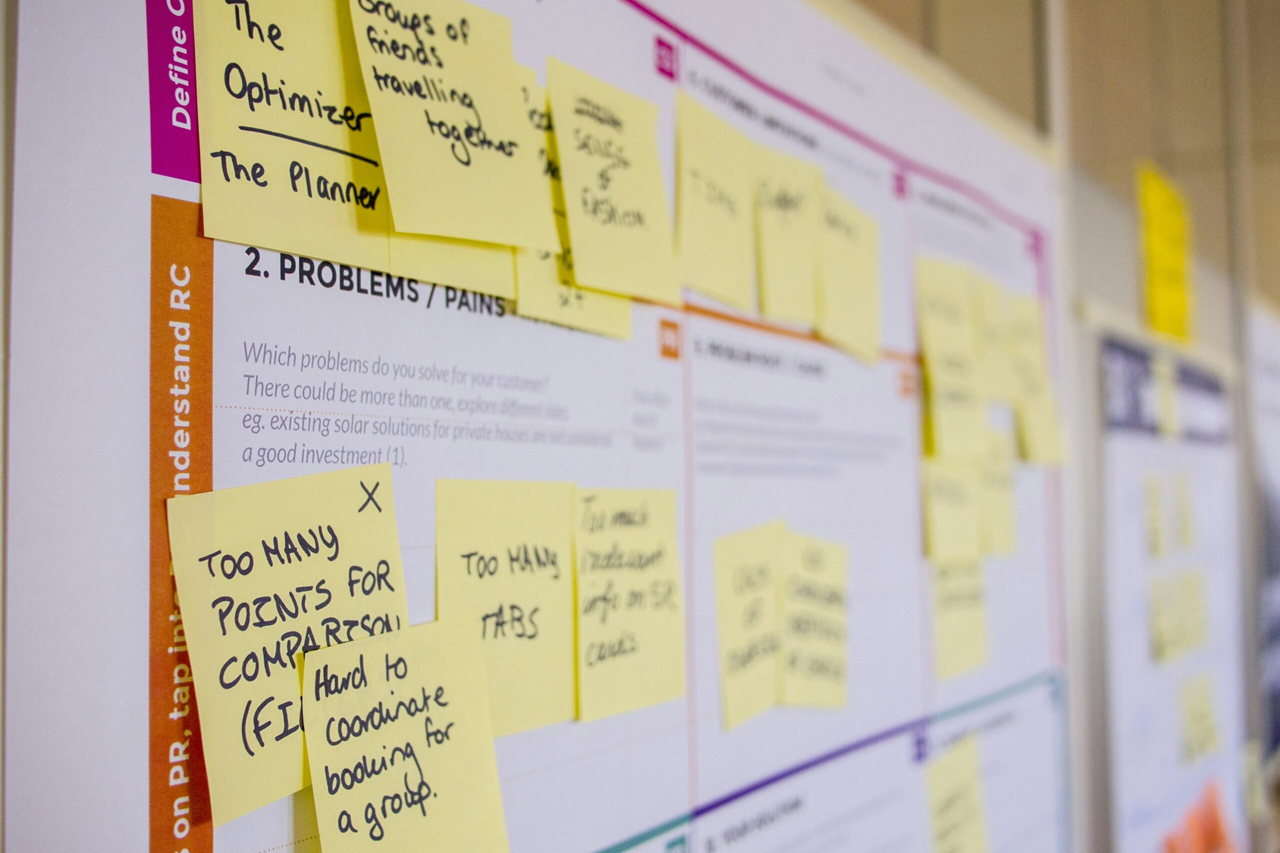 Post-it notes on a research board